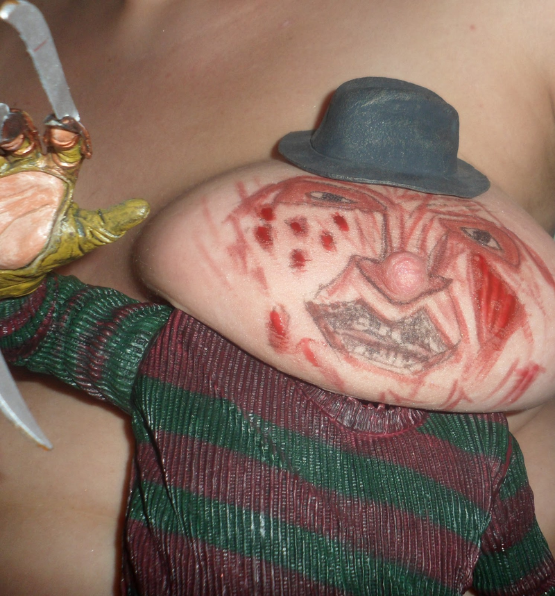 Illustration for article titled And now, for reasons inexplicable, breasts cosplaying as Freddy Krueger and Pinhead (NSFW)